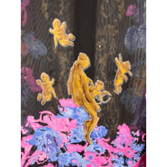 Vintage Top Women M Black Sheer Floral Sequin Glam Mature Cherubs Artsy Boho 70s - Picture 7 of 14